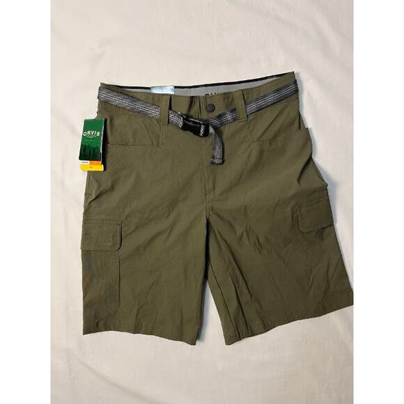 NWT Orvis Cargo Short Mens 32 Stretch Zip Pockets Belt Olive Night - Picture 2 of 4